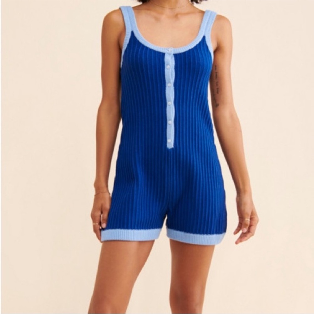 NWOT Free People Rue Stiic Blue Knit Romper Small - Picture 3 of 9